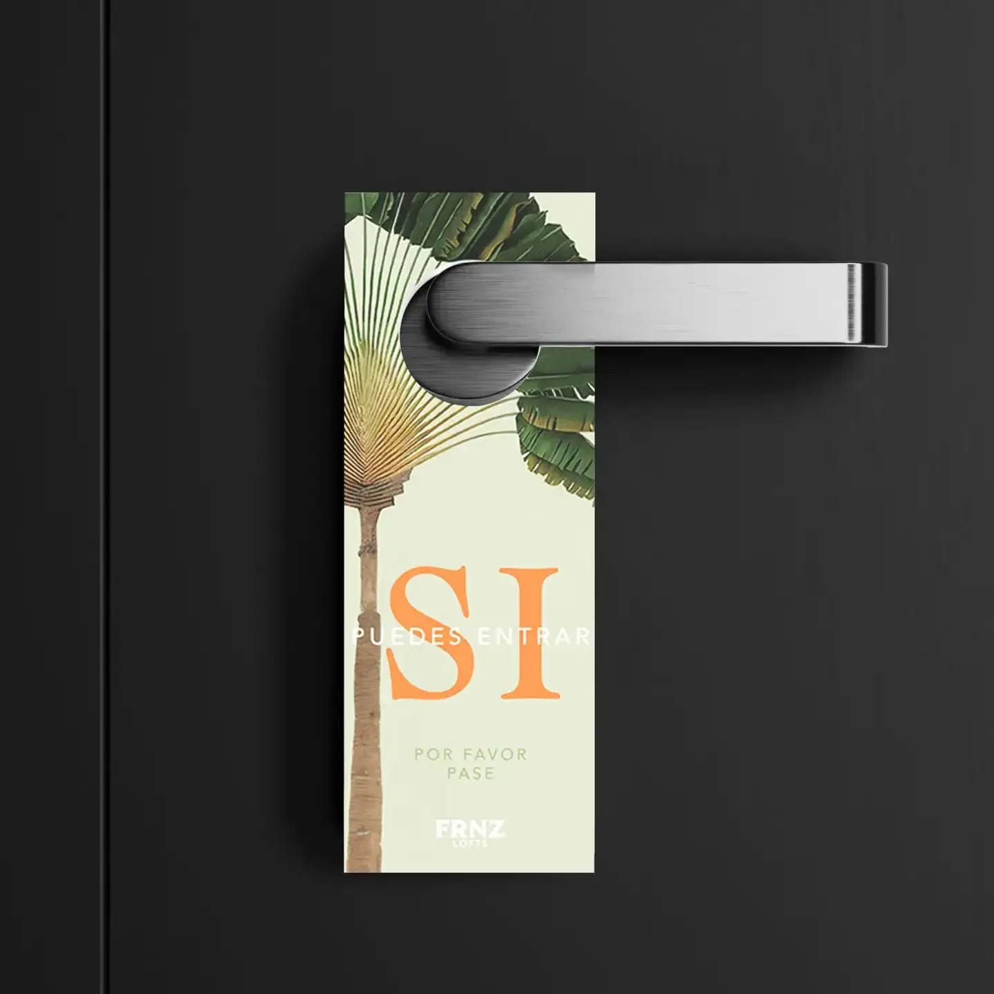 Hotel door hangers with brand design