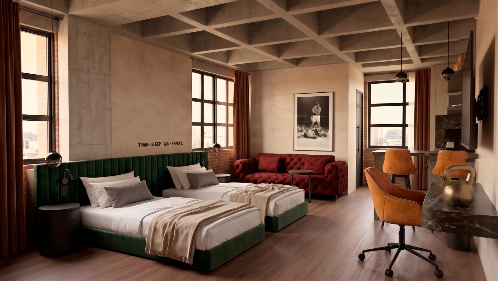 Hotel interior design render: Double room