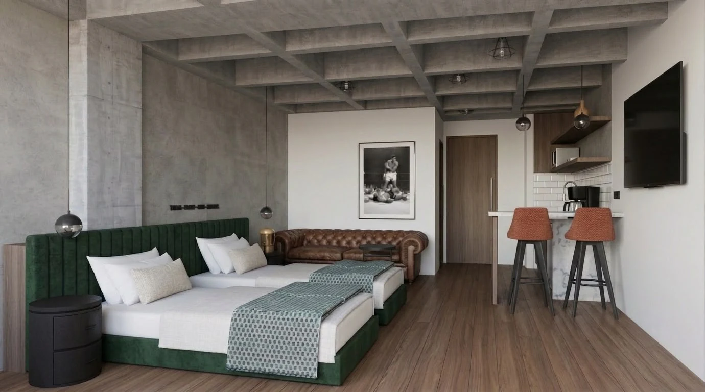 Hotel interior design render: Double room